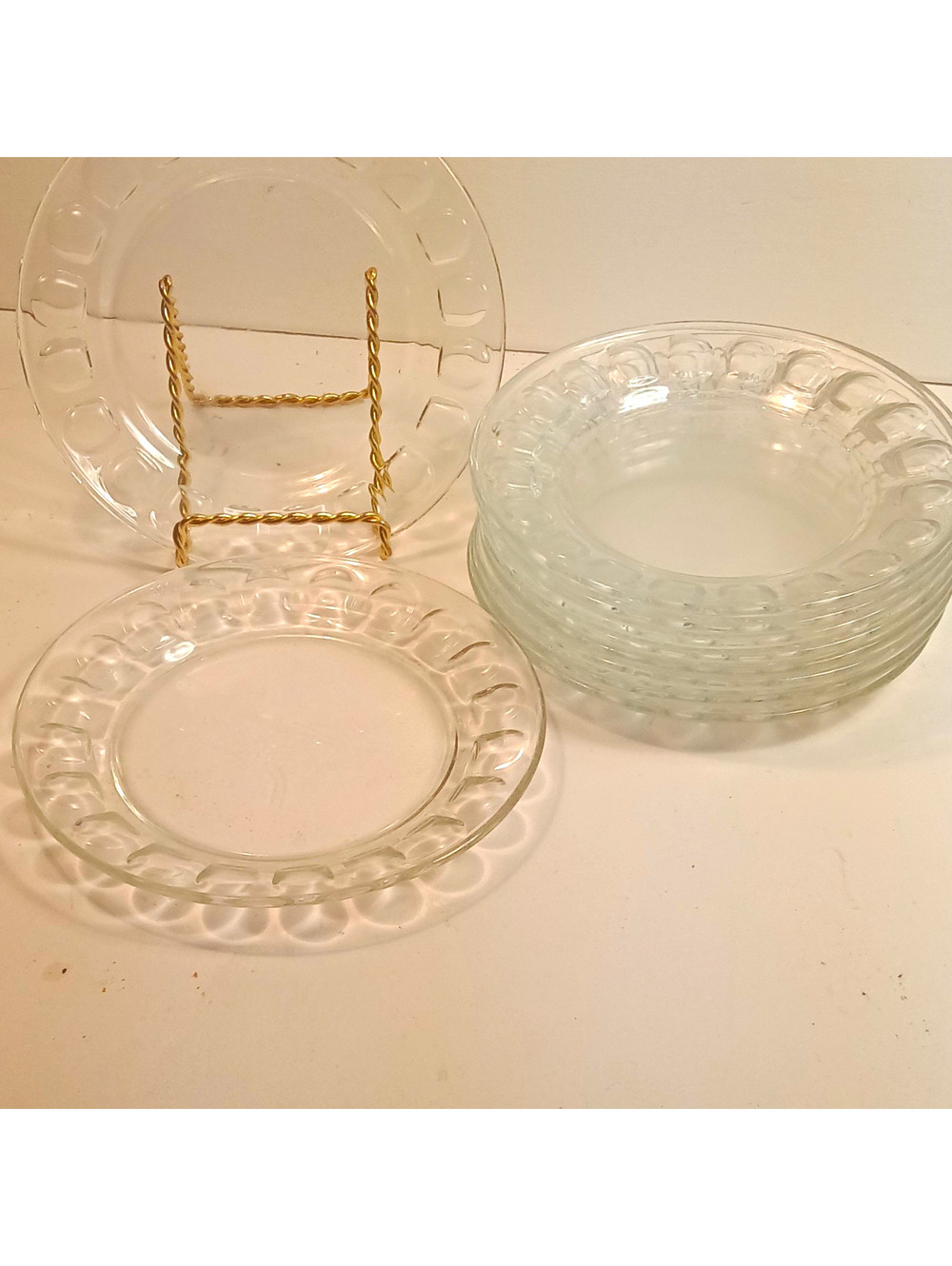 Anchor Hocking Clear Thumbprint Glass Plates 6" Saucer Bread Set of 10 VTG 1970s